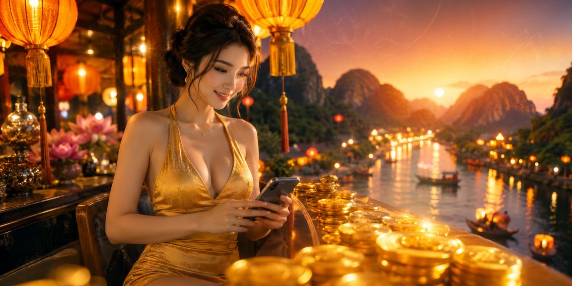 Cảnh chợ đêm Ninh Bình với người dùng thực hiện nạp tiền thưởng trên điện thoại